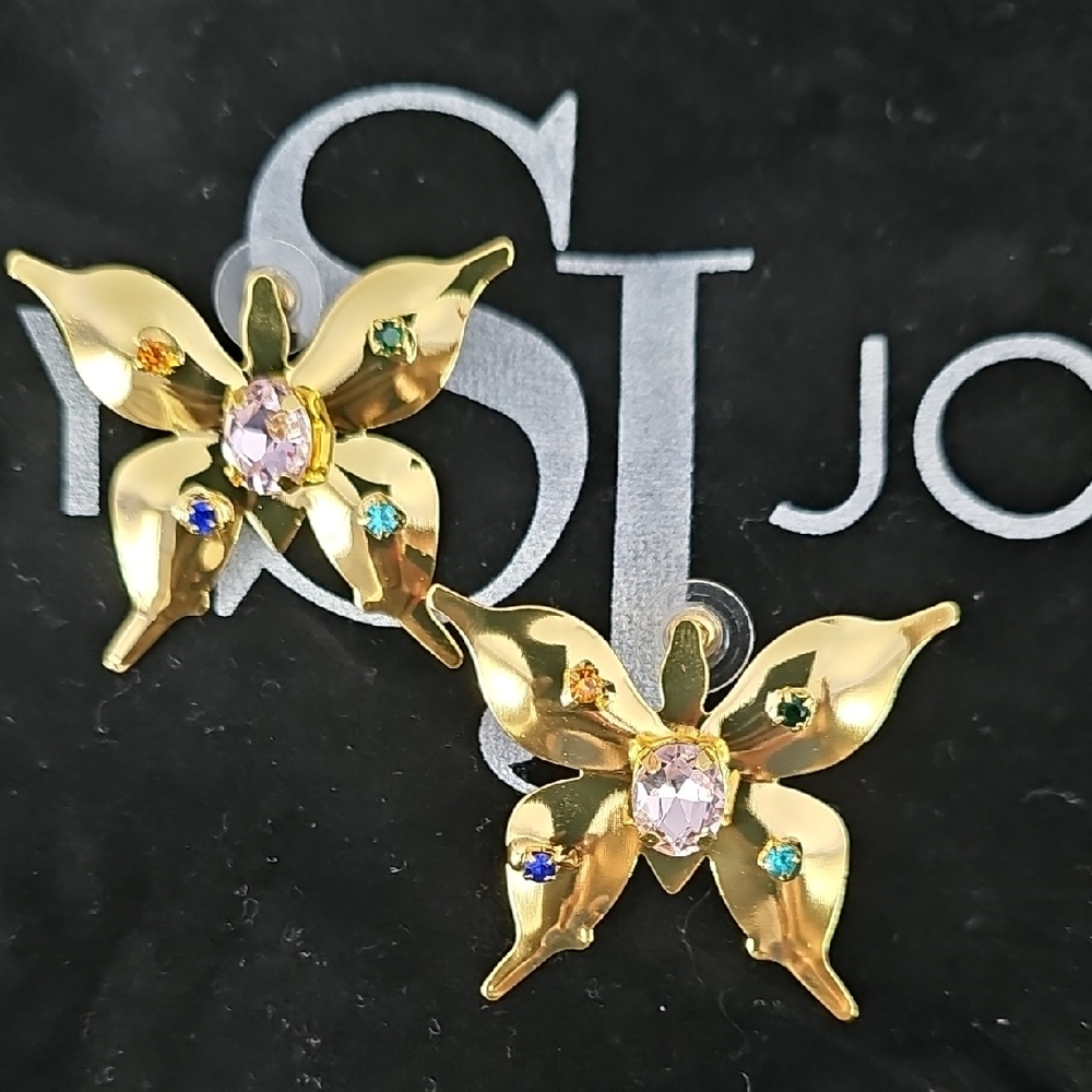 Sassy Jones Gold Butterfly Earrings with Multicolor Accents